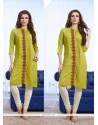 Entrancing Green Embroidered Work Party Wear Kurti