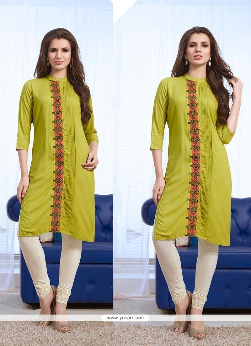 Entrancing Green Embroidered Work Party Wear Kurti