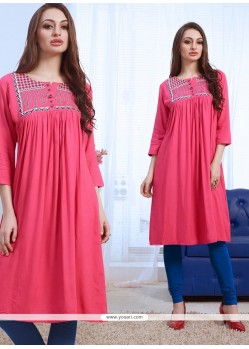 Embroidered Rayon Party Wear Kurti In Hot Pink