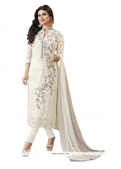 Awesome Embroidered Work Off White Churidar Designer Suit