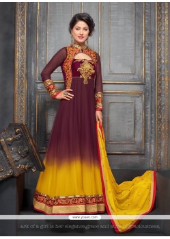 Rust And Yellow Shaded Georgette Anarkali Suit