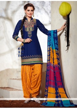 Exceeding Blue Embroidered Work Cotton Punjabi Suit