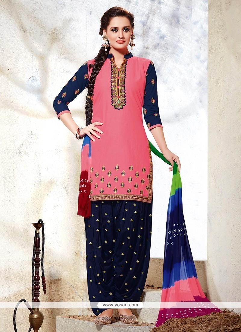 Praiseworthy Embroidered Work Pink Punjabi Suit