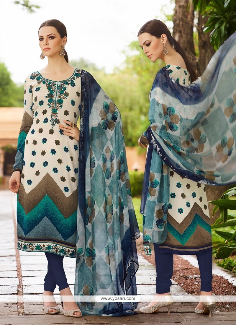 Beauteous Faux Crepe Multi Colour Embroidered Work Churidar Designer Suit