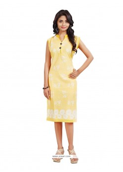 Exceptional Yellow Print Work Casual Kurti