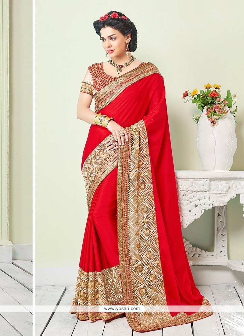 Princely Red Georgette Classic Saree