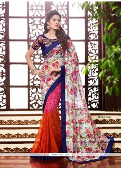 Charming Georgette Patch Border Work Printed Saree