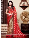 Patch Border Jacquard Printed Saree In Red