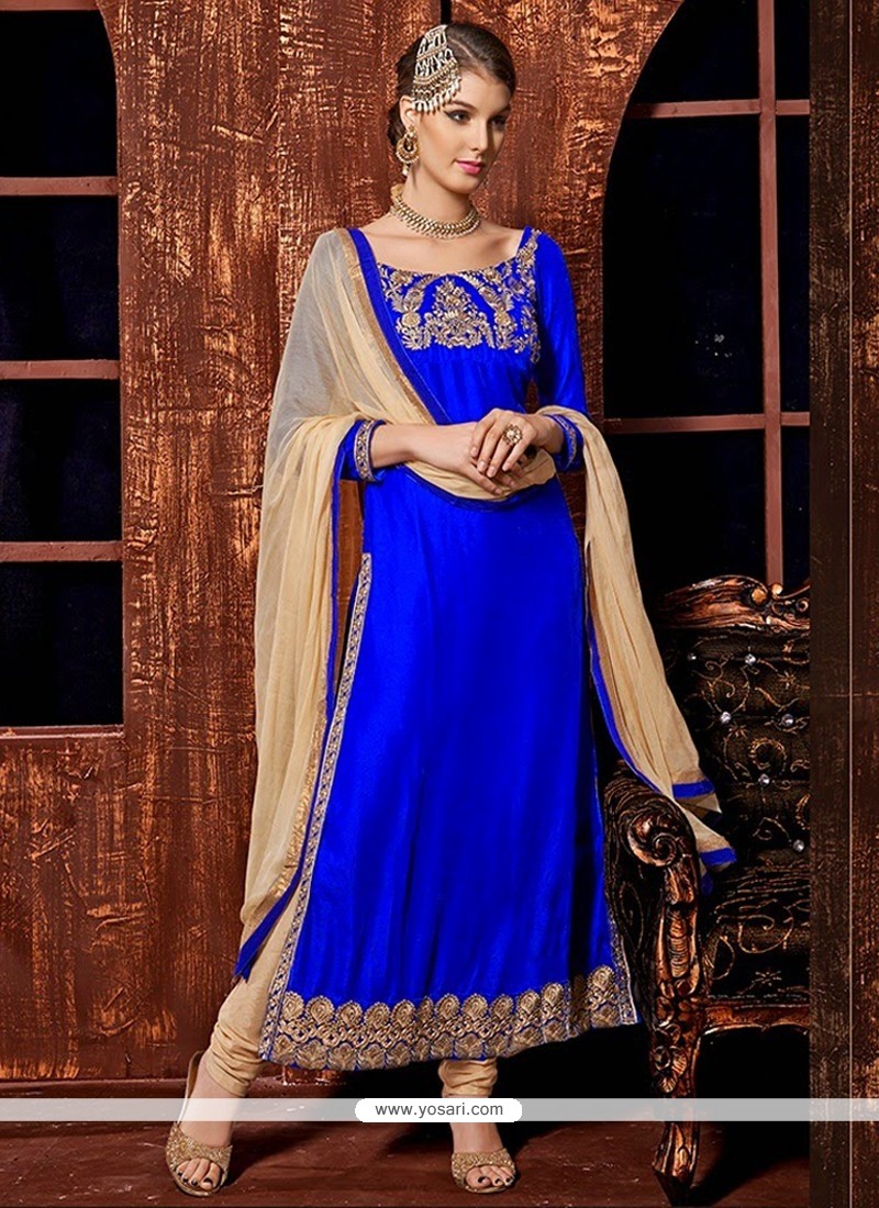 Royal Blue Zari Velvet Churidar Salwar Kameez