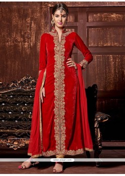Angelic Red Velvet Designer Churidar Suit
