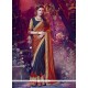 Awesome Navy Blue Embroidered Work Faux Chiffon Designer Saree