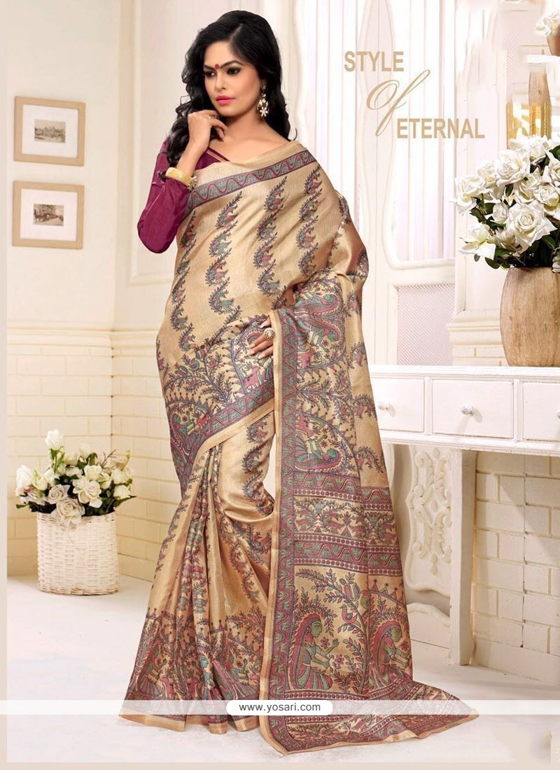 Print Silk Casual Saree In Multi Colour