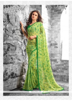 Princely Georgette Green Print Work Casual Saree