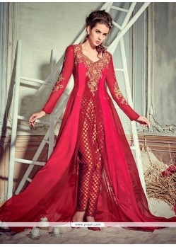 Sumptuous Maroon Embroidered Work Georgette Pant Style Suit