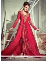 Sumptuous Maroon Embroidered Work Georgette Pant Style Suit