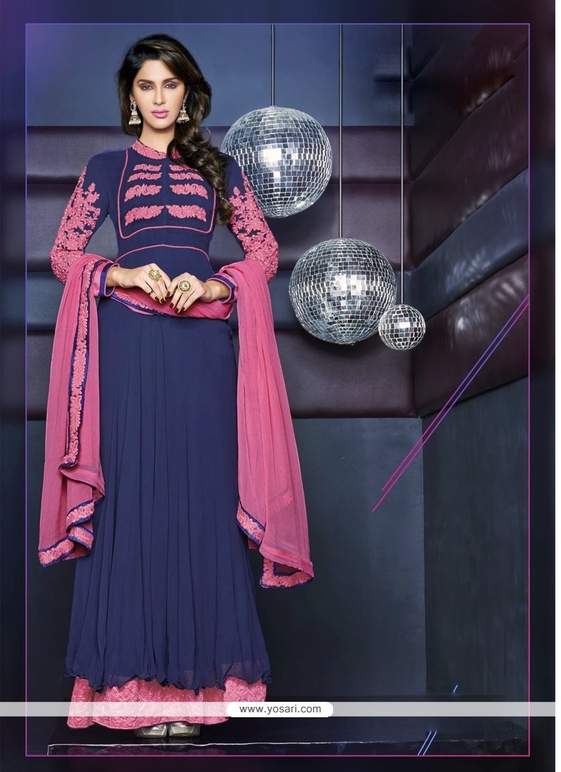 Baronial Blue Embroidery Anarkali Suit