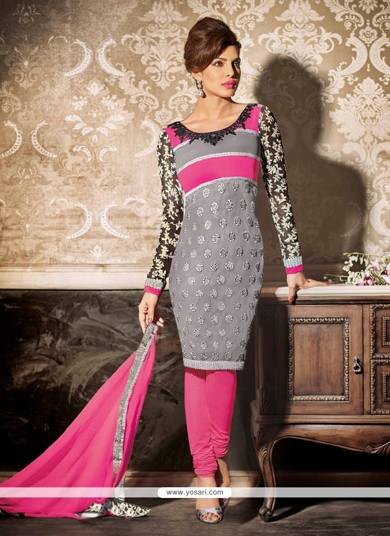 Priyanka Chopra Georgette Embroidered Work Churidar Designer Suit