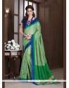 Vehemently Handloom Silk Green Printed Saree