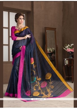 Lurid Handloom Silk Black Printed Saree