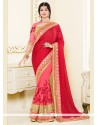 Ayesha Takia Embroidered Work Hot Pink And Red Silk Classic Designer Saree