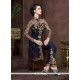 Chic Net Navy Blue Embroidered Work Pant Style Suit