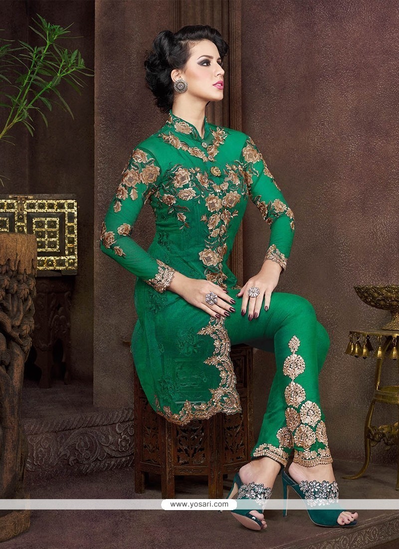 Invaluable Green Net Pant Style Suit
