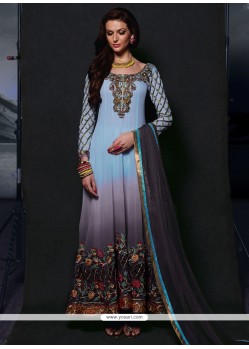 Blue And Grey Shaded Georgette Anarkali Suit