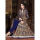 Enticing Blue Embroidered Work Net Pant Style Suit