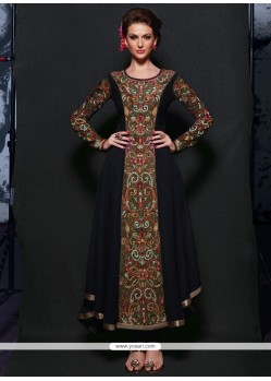 Galvanizing Black Embroidery Anarkali Suit