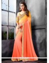Astounding Peach Embroidered Work Fancy Fabric Saree