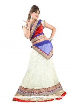 Embroidered Net A Line Lehenga Choli In Off White