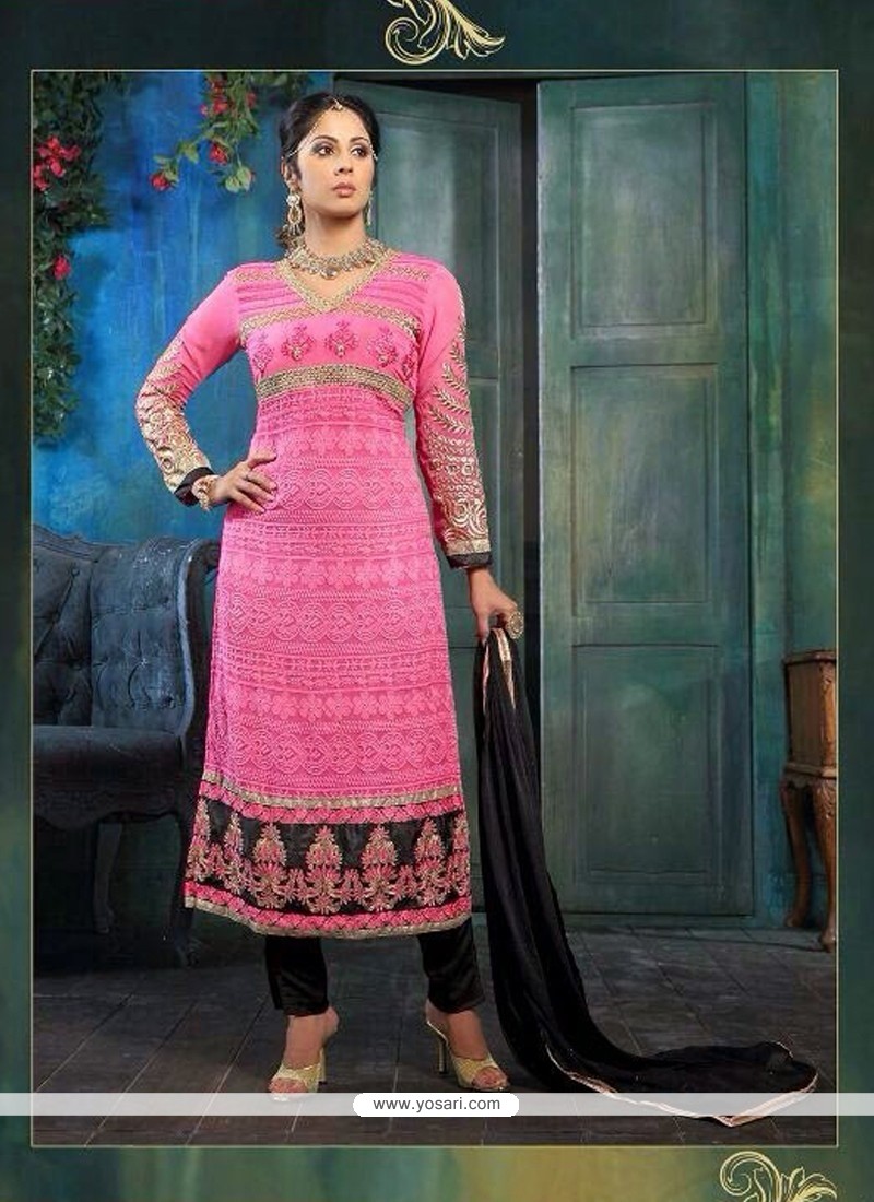 Sangita Ghose Pink Embroidery Churidar Suit