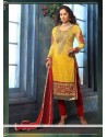 Sangita Ghose Yellow Georgette Churidar Suit