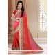 Exciting Pink And Red Embroidered Work Georgette Classic Saree