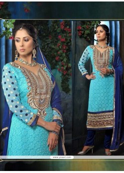 Sangita Ghose Blue Georgette Churidar Suit