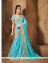 Enchanting Embroidered Work Turquoise Classic Saree