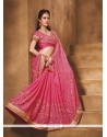 Delectable Hot Pink Patch Border Work Classic Designer Saree