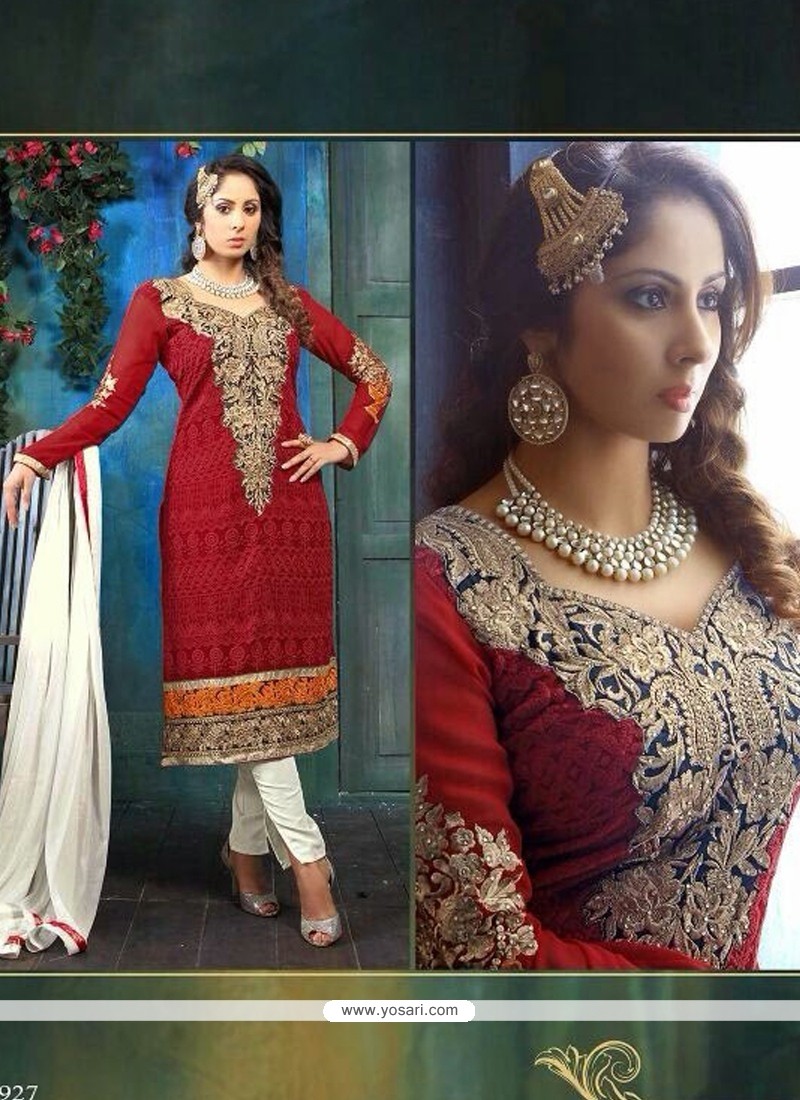 Sangita Ghose Maroon Zari Churidar Suit