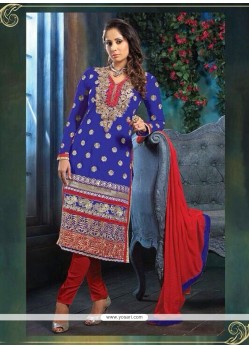 Sangita Ghose Blue And Red Georgette Churidar Suit