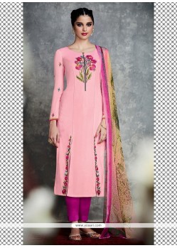 Pink Cotton Satin Churidar Designer Suit