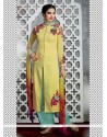 Refreshing Resham Work Cotton Satin Yellow Designer Palazzo Salwar Kameez