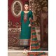 Embroidered Faux Crepe Churidar Designer Suit In Green