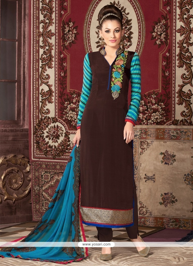 Aamna Sharif Brown Lace Work Churidar Designer Suit