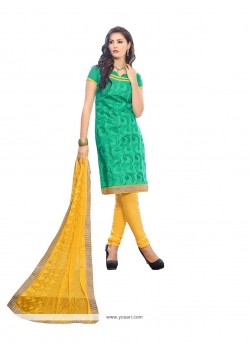 Trendy Chanderi Cotton Lace Work Churidar Designer Suit