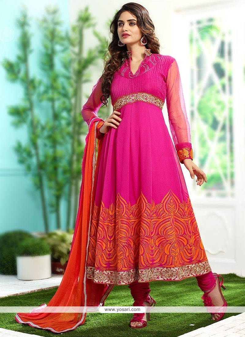 Splendid Pink Net Anarkali Suit