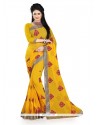 Energetic Yellow Patch Border Work Classic Saree
