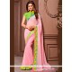 Bedazzling Embroidered Work Green And Rose Pink Designer Saree