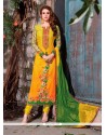 Majestic Yellow Cotton Satin Churidar Designer Suit