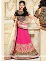 Exciting Black And Pink Patch Border Work Faux Chiffon A Line Lehenga Choli