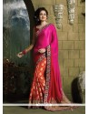Vibrant Hot Pink And Orange Patch Border Work Classic Saree